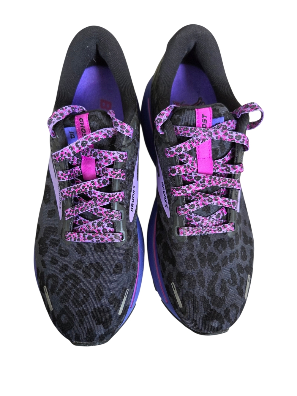 Brooks Ghost 14 Women's Running Shoes Black Leopard Cheetah and Purple 8 - Picture 4 of 11